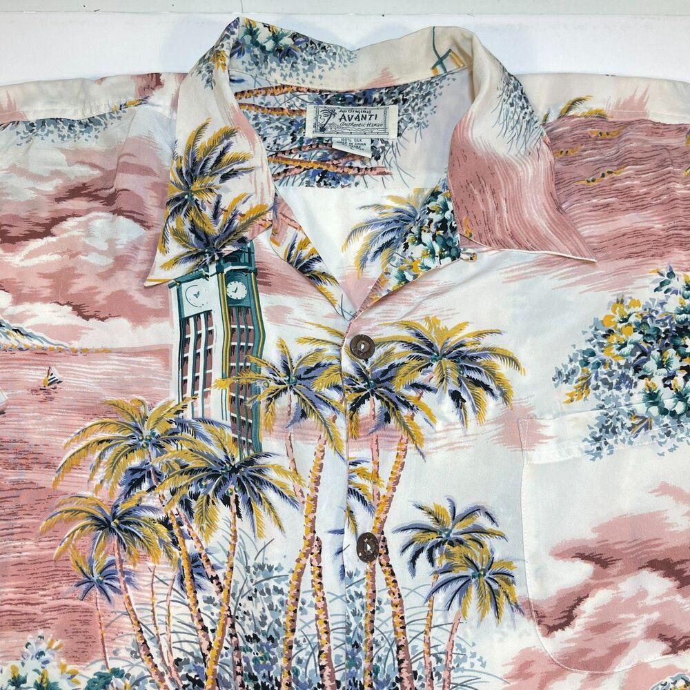 Vintage AVANTI 100% Silk Hawaiian Aloha Shirt Sz Mens L